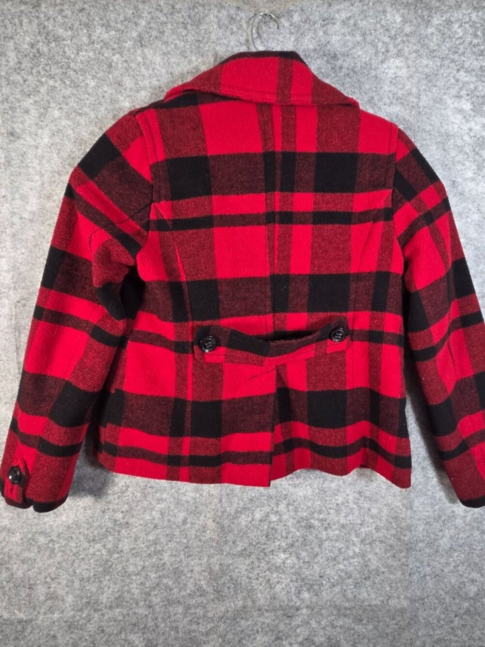 American Eagle Plaid Peacoat Red Black Buffalo Check Jacket L - Picture 6 of 9